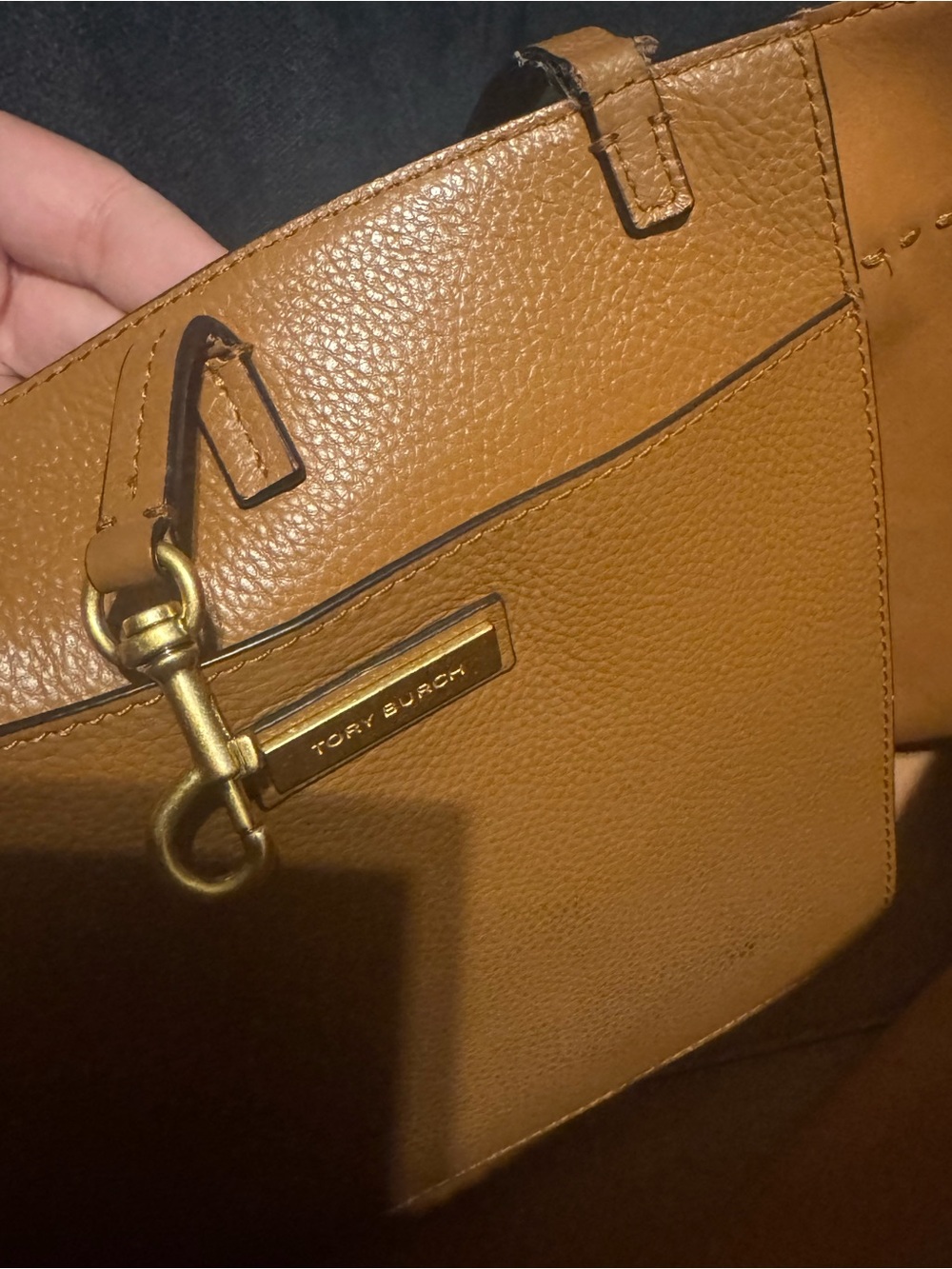 Tory Burch McGraw Tan Leather Tote with Tassel and Logo - Picture 8 of 12